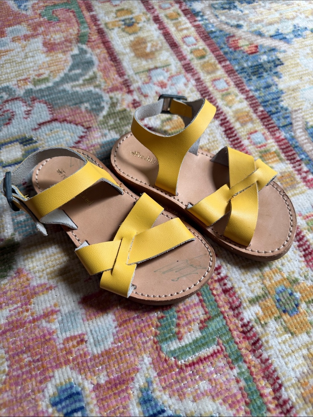 Kids freshly picked Yellow Leather Strappy Sandals